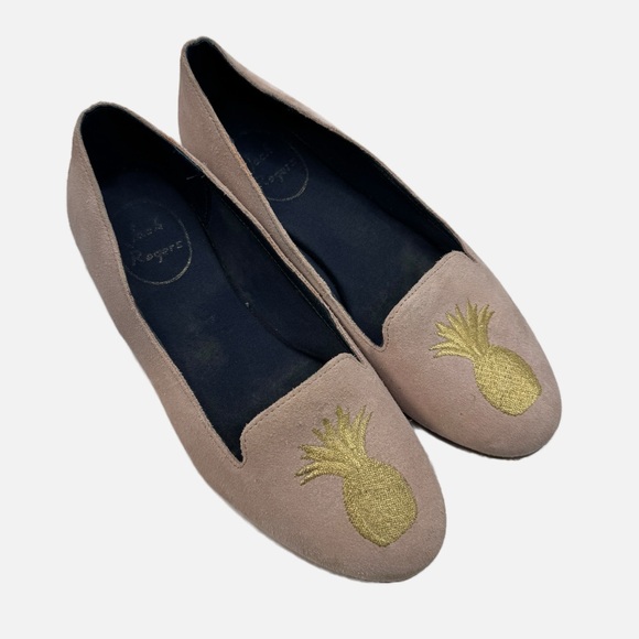 Jack Roger’s Anice pink suede leather gold pineapple embossed flat loafers 5.5 - Picture 1 of 13